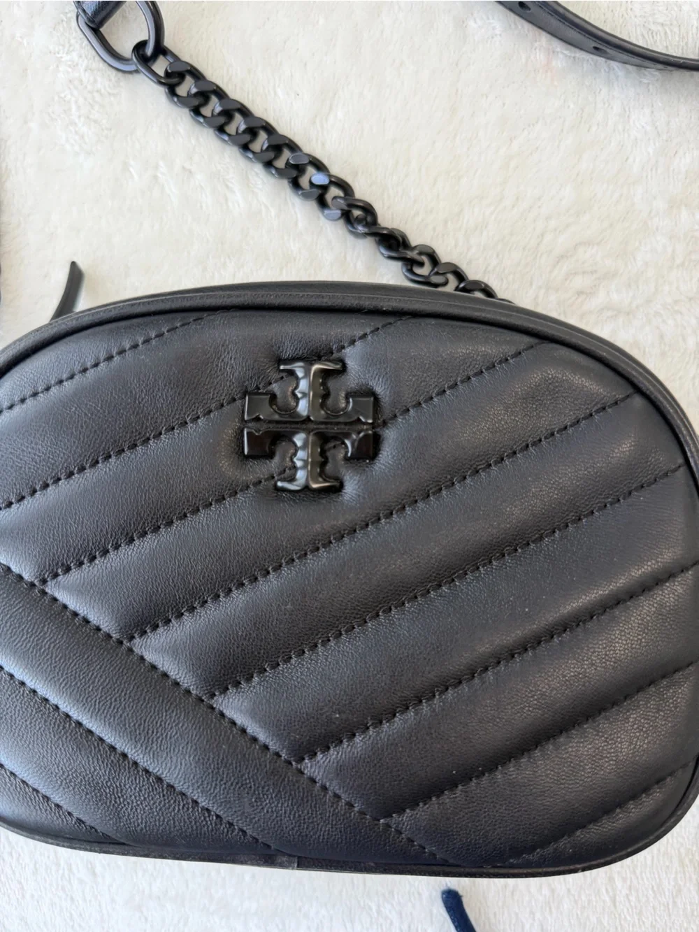 Tory Burch Kira Chevron Powder-Coated Small Camera Bag